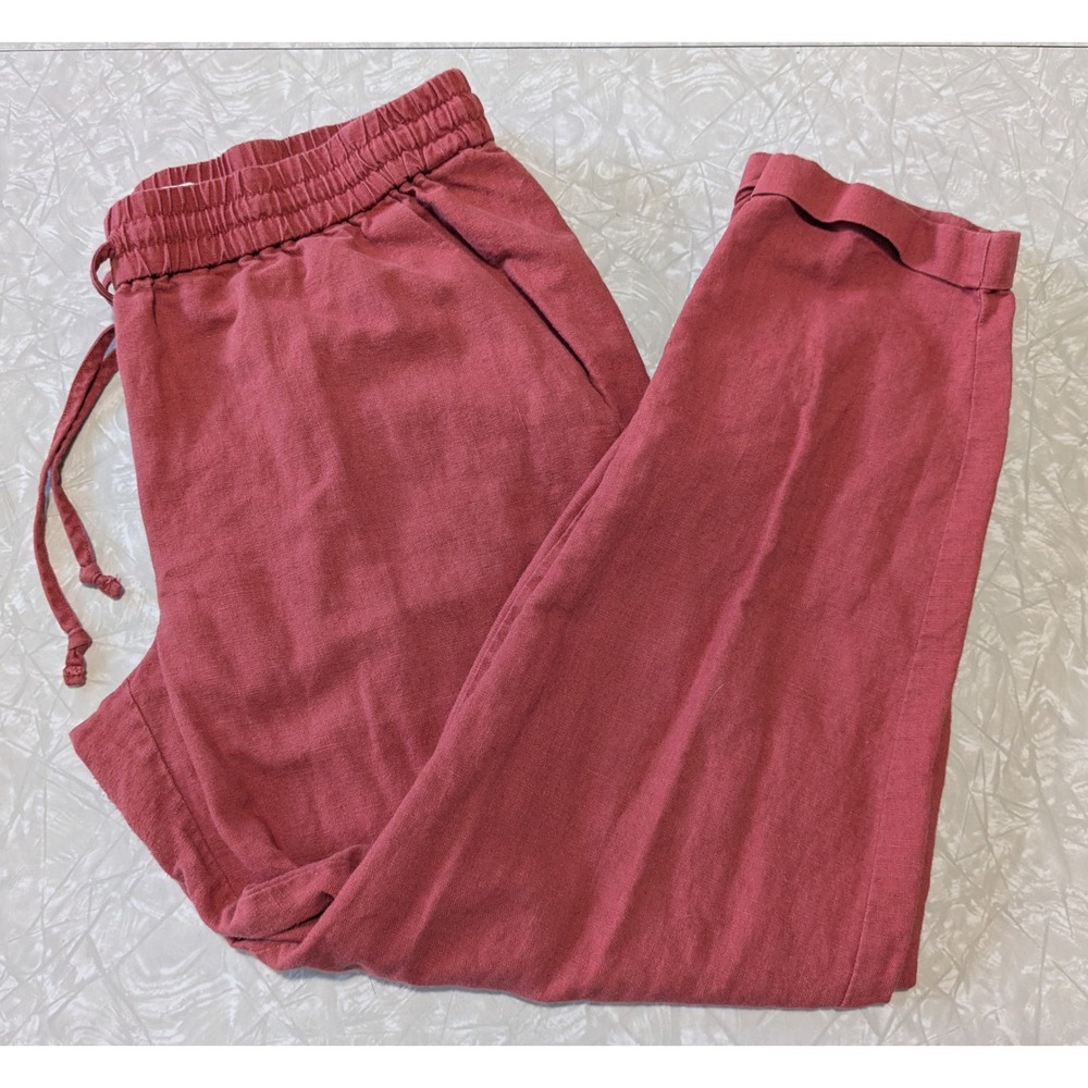 J.Crew Seaside Linen Blend‎ Pants Red Drawstring Cuffed Sz 10 Coastal Luxury
